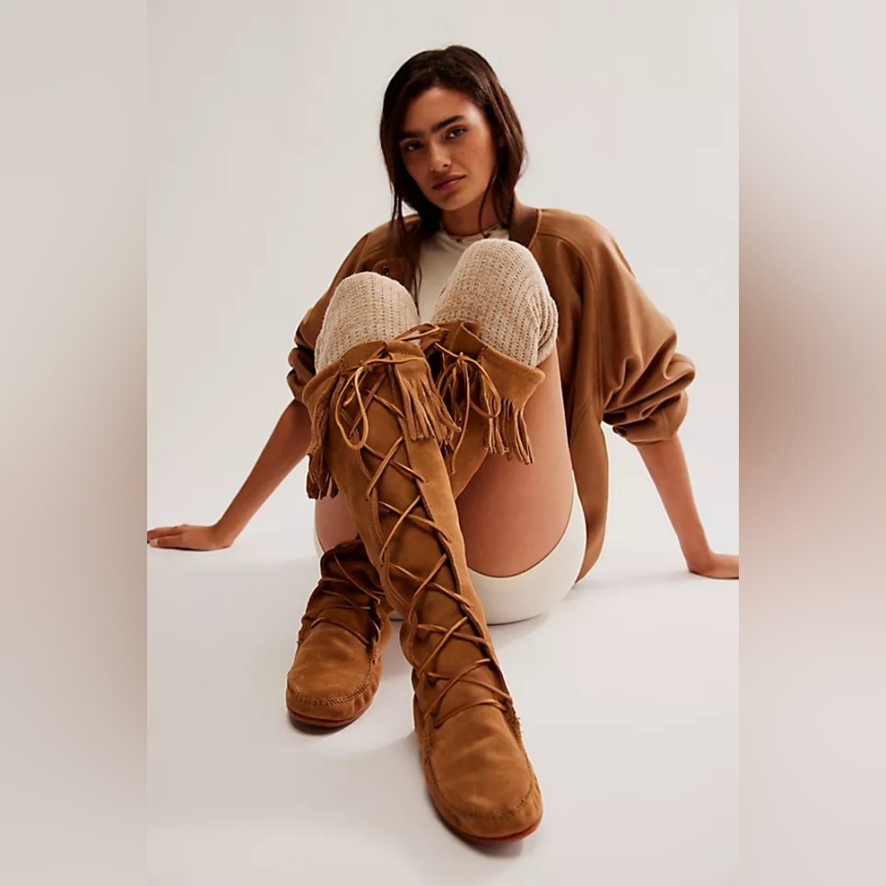 MINNETONKA Women's Tan Fringe Knee-High Boots